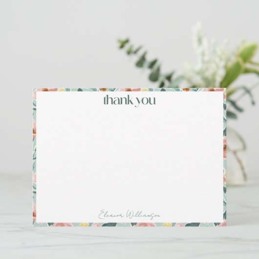 Mint Sage Roze Bloemen Custom Vrijgezellenfeest Bedankkaart (Staand voorkant)