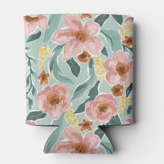 Mint Sage Roze Bloemen Script Vrijgezellenfeest Aa Blikjeskoeler (Achterkant)