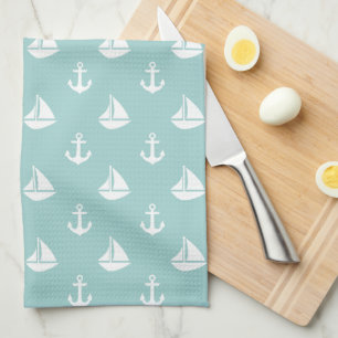Mint Sailships en Anchors Pattern Theedoek