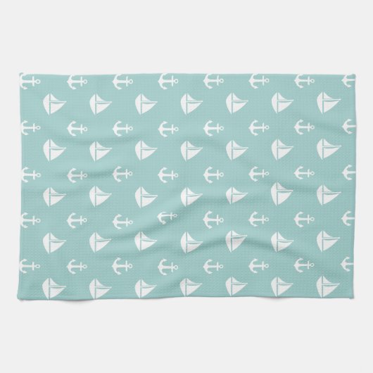 Mint Sailships en Anchors Pattern Theedoek (Horizontaal)