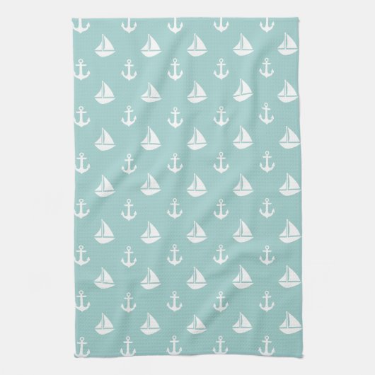 Mint Sailships en Anchors Pattern Theedoek (Verticaal)