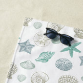 Mint Sand Blue Shells Starfish Strandlaken (In situ)
