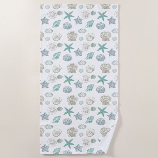 Mint Sand Blue Shells Starfish Strandlaken (Voorkant)
