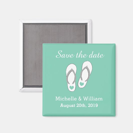 Mint Save the date strand slipper bruiloft magnete Magneet (Voorkant / Achterkant)