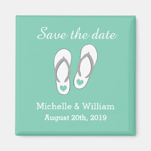 Mint Save the date strand slipper bruiloft magnete Magneet