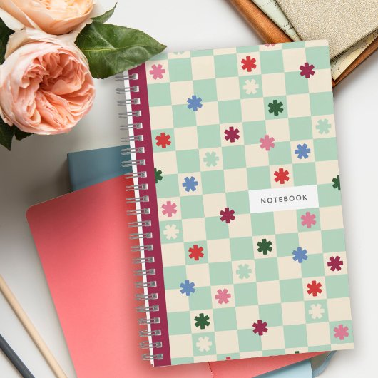 Mint schaakbordpatroon sterren bloemen notitieboek