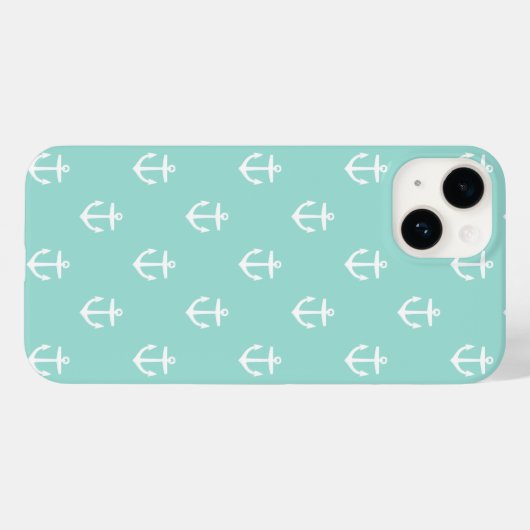 Mint Schattige ankerpatroon Case-Mate iPhone Case (Achterkant (horizontaal))