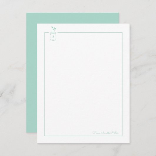 Mint Schattige Hearts Mason Jar Persoonlijk briefp Notitiekaartje (Voorkant / Achterkant)