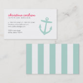 Mint Schattige Nautisch Anker & Strepen Visitekaartje (Voorkant / Achterkant)