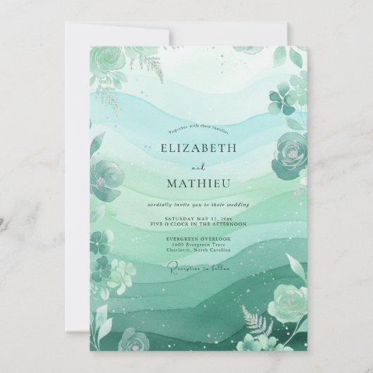 Mint Seafoam Blad Bruiloft Kaart (Voorkant)