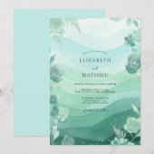 Mint Seafoam Blad Bruiloft Kaart (Voorkant / Achterkant)