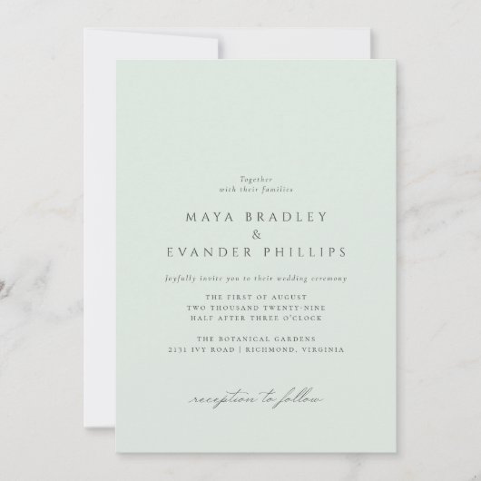 Mint Seafoam | Formele Lichte Groene Huwelijk Kaart (Voorkant)