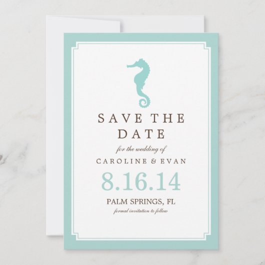 Mint Seahorse Wedding Save the Date (Voorkant)