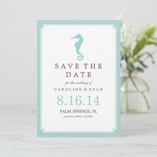 Mint Seahorse Wedding Save the Date (Staand voorkant)