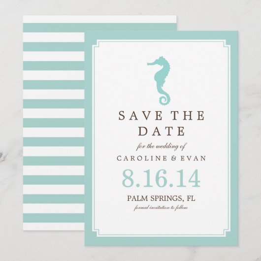 Mint Seahorse Wedding Save the Date (Voorkant / Achterkant)