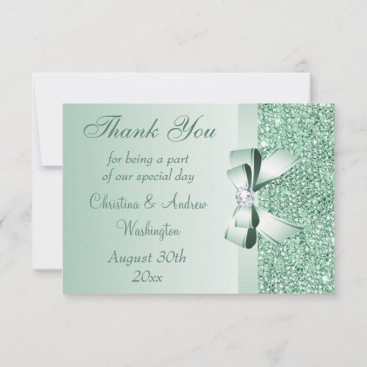 Mint Sequins, Bow & Diamond Bedankt voor het huwel (Achterkant)