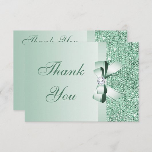Mint Sequins, Bow & Diamond Bedankt voor het huwel (Voorkant / Achterkant)
