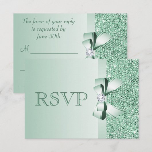 Mint Sequins, Bow & Diamond RSVP Wedding (Voorkant / Achterkant)