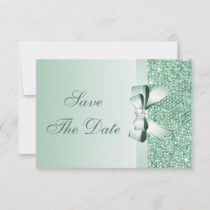Mint Sequins, Bow & Diamond Save the Date Wedding