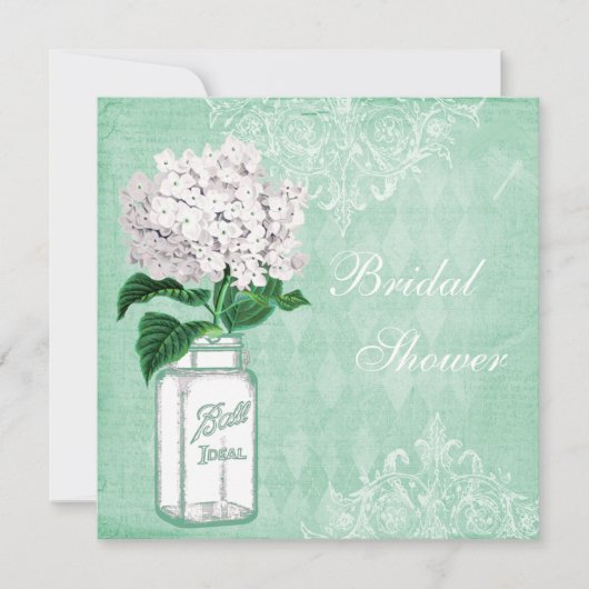 Mint Shabby Chic Jar & Hydrangea Vrijgezellenfeest Kaart (Voorkant)