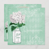 Mint Shabby Chic Mason Jar & Hydrangea Quinceanera Kaart (Voorkant / Achterkant)