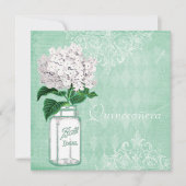 Mint Shabby Chic Mason Jar & Hydrangea Quinceanera Kaart (Voorkant)
