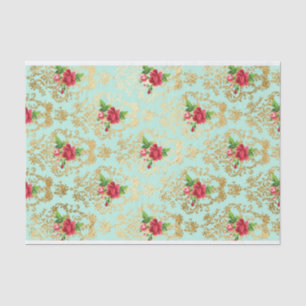 Mint Shabby Chic Retro Gouden Kant Bloemen Decoupa Tissuepapier