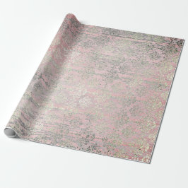 Mint Silver Foxier Pink Blush Damask Wood Rustig Cadeaupapier