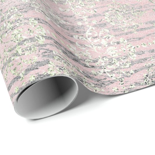 Mint Silver Foxier Pink Blush Damask Wood Rustig Cadeaupapier (Rol Hoek)