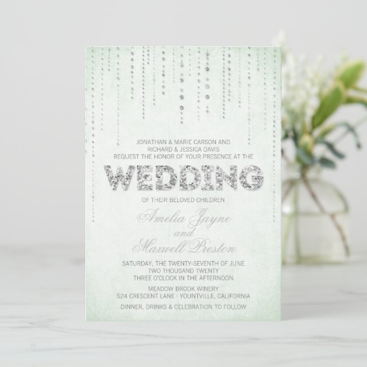 Mint & Silver Glitter Blik Weddenschap Kaart (Staand voorkant)