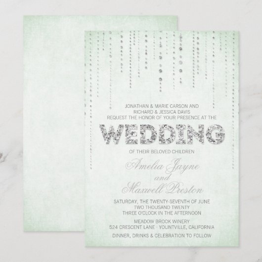 Mint & Silver Glitter Blik Weddenschap Kaart (Voorkant / Achterkant)