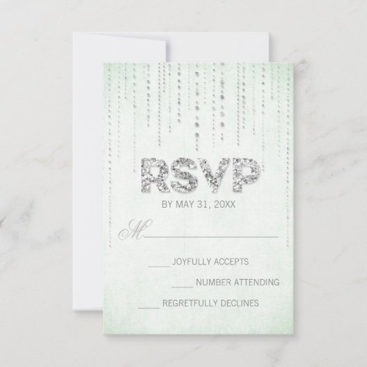 Mint & Silver Glitter Kijk Weddenschap RSVP-kaart RSVP Kaartje (Voorkant)