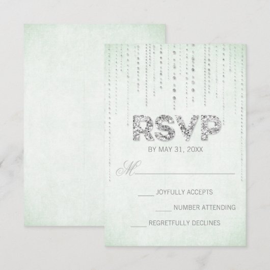 Mint & Silver Glitter Kijk Weddenschap RSVP-kaart RSVP Kaartje (Voorkant / Achterkant)