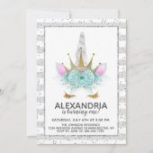 Mint, Silver & Gold Unicorn Princess Birthday Kaart (Voorkant)