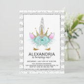 Mint, Silver & Gold Unicorn Princess Birthday Kaart (Staand voorkant)
