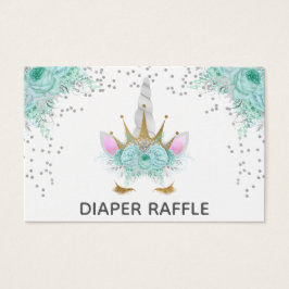 Mint, Silver & Gold Unicorn Princess Diaper Raffle Visitekaartje