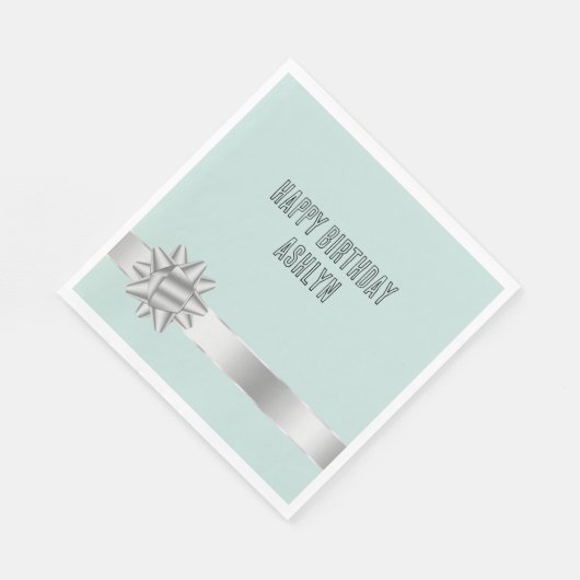 Mint Silver Ribbon Bow Verjaardag Servet (Hoek)