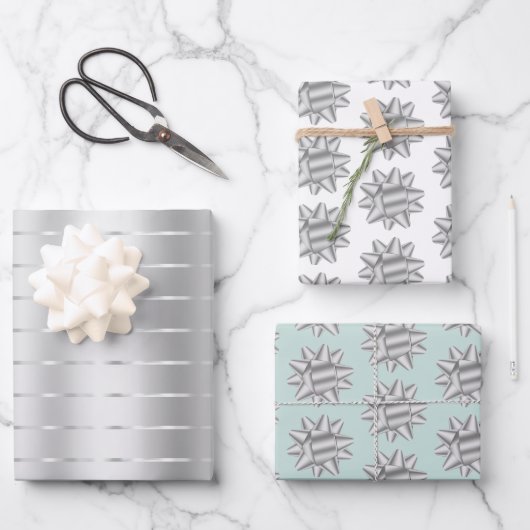 Mint Silver Ribbon Bow Vrijgezellenfeest Inpakpapier Vel (Voorkant)