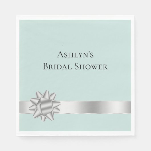 Mint Silver Ribbon Bow Vrijgezellenfeest Servet (Voorkant)