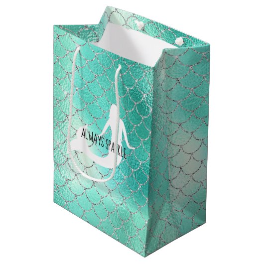 Mint Silver Sparkle Mermaid Medium Cadeauzakje (Voorkant Gekanteld)