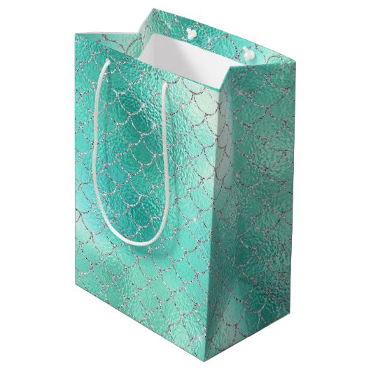 Mint Silver Sparkle Mermaid Medium Cadeauzakje (Achterkant Gekanteld)