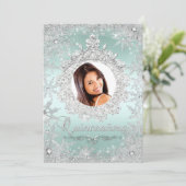 Mint Silver Tiara Snowflake Sparkle Quinceanera Kaart (Staand voorkant)
