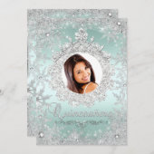 Mint Silver Tiara Snowflake Sparkle Quinceanera Kaart (Voorkant / Achterkant)