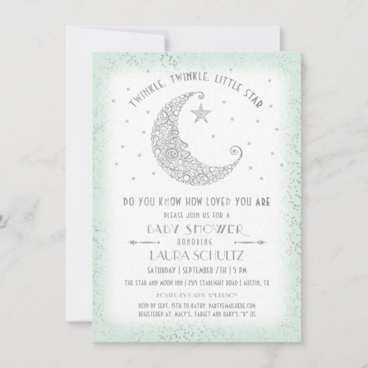 Mint Silver Twinkle Little Star Baby shower Kaart (Voorkant)