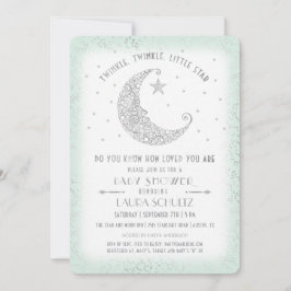 Mint Silver Twinkle Little Star Baby shower Kaart