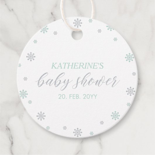 Mint & Silver Winter Wonderland Baby shower Bedankjes Labels (Voorkant)