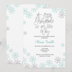 Mint Silver Winter Wonderland Girl Baby shower Kaart