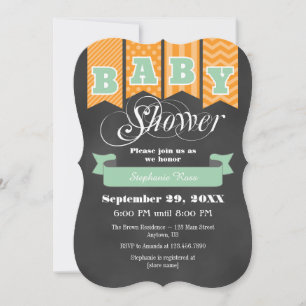 Mint Sinaasappel krijtbord Flag Baby shower Uitnod Kaart