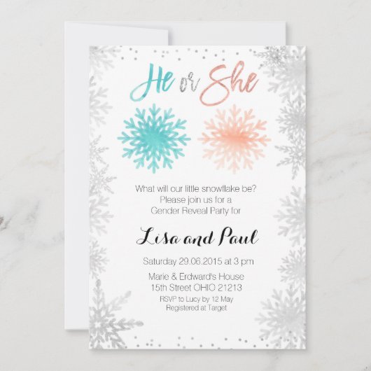 Mint Snowflakes Winter gender openbaring Kaart (Voorkant)