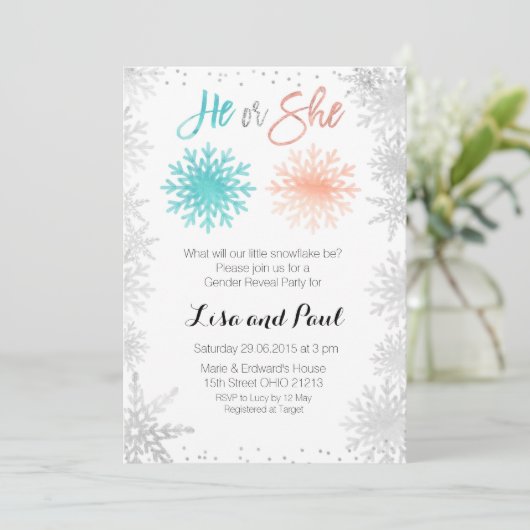 Mint Snowflakes Winter gender openbaring Kaart (Staand voorkant)